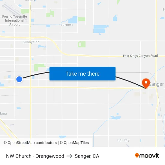 NW Church - Orangewood to Sanger, CA map