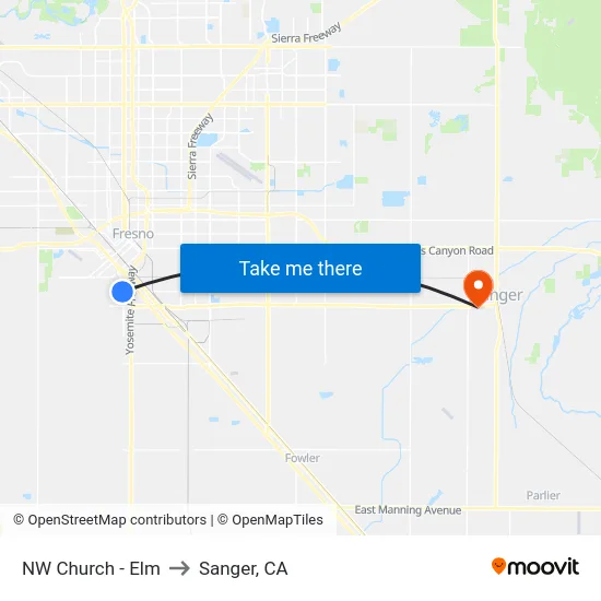 NW Church  - Elm to Sanger, CA map