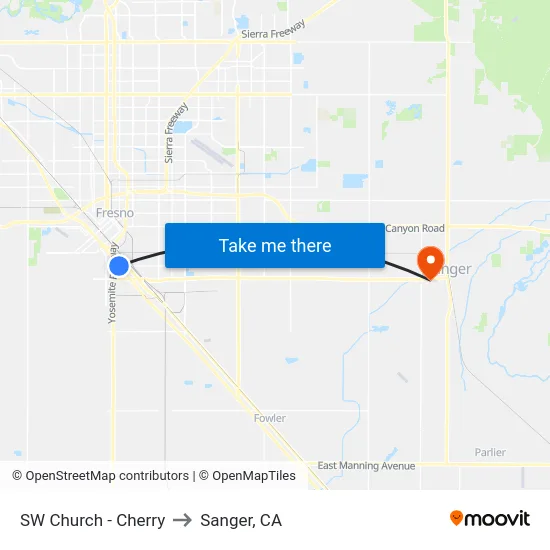 SW Church - Cherry to Sanger, CA map