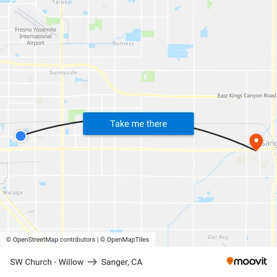 SW Church - Willow to Sanger, CA map