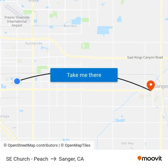 SE Church - Peach to Sanger, CA map