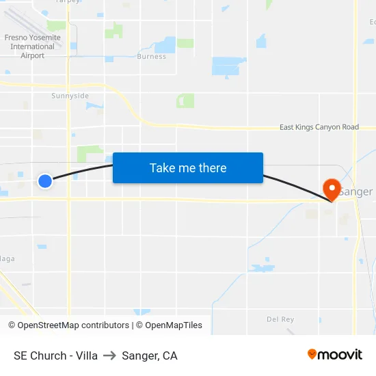 SE Church - Villa to Sanger, CA map
