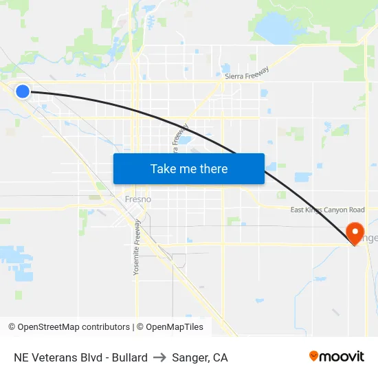NE Veterans Blvd - Bullard to Sanger, CA map