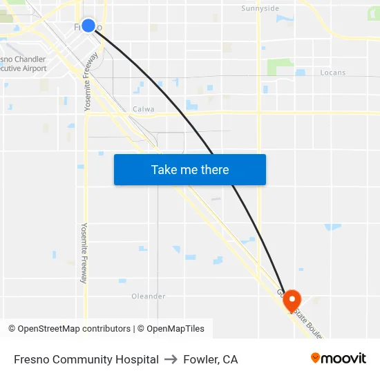 Fresno Community Hospital to Fowler, CA map