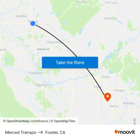 Merced Transpo to Fowler, CA map