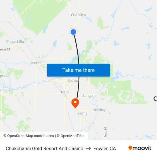 Chukchansi Gold Resort And Casino to Fowler, CA map