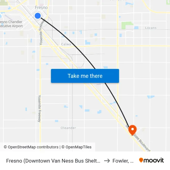 Fresno (Downtown Van Ness Bus Shelter) to Fowler, CA map