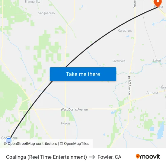 Coalinga (Reel Time Entertainment) to Fowler, CA map