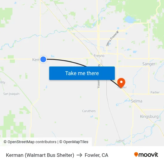 Kerman (Walmart Bus Shelter) to Fowler, CA map