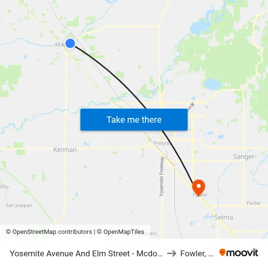 Yosemite Avenue And Elm Street - Mcdonald's to Fowler, CA map