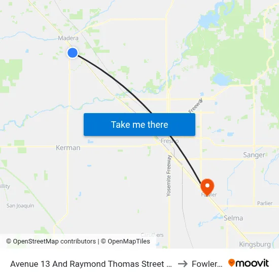 Avenue 13 And Raymond Thomas Street (Eastbound) to Fowler, CA map