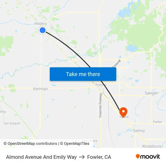 Almond Avenue And Emily Way to Fowler, CA map