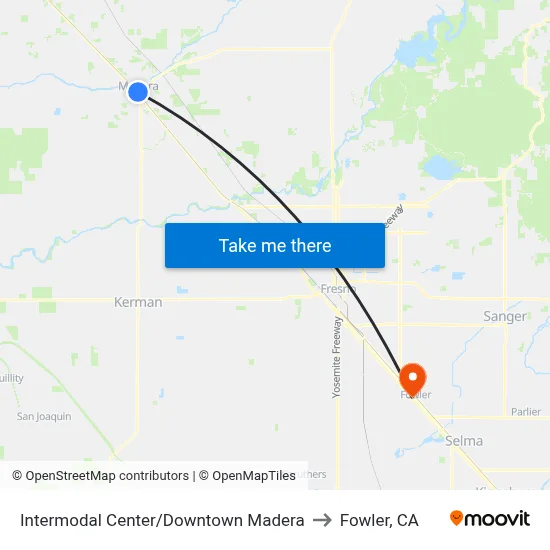 Intermodal Center/Downtown Madera to Fowler, CA map