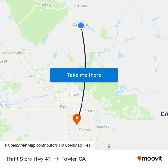 Thrift Store-Hwy 41 to Fowler, CA map