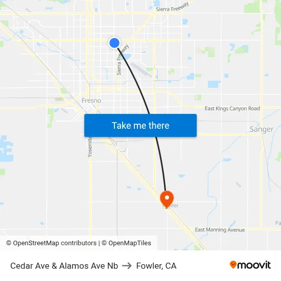 Cedar Ave & Alamos Ave Nb to Fowler, CA map