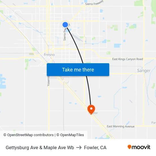 Gettysburg Ave & Maple Ave Wb to Fowler, CA map