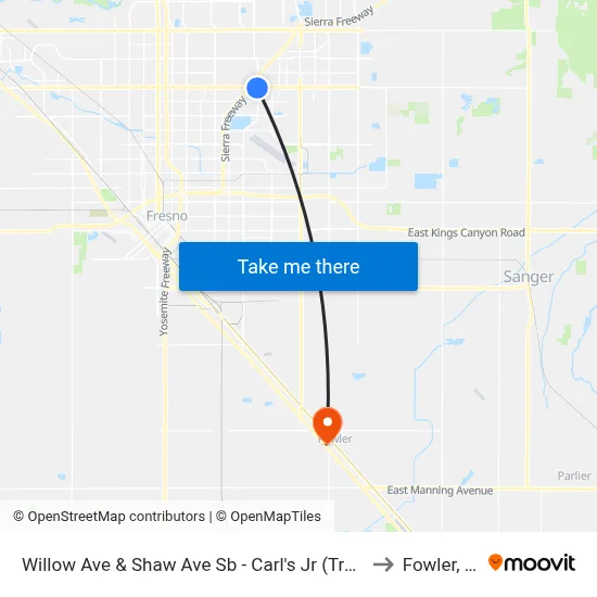 Willow Ave & Shaw Ave Sb - Carl's Jr (Transfer) to Fowler, CA map