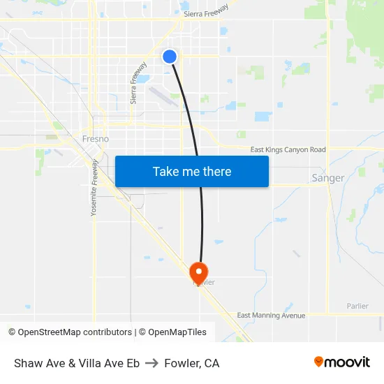 Shaw Ave & Villa Ave Eb to Fowler, CA map