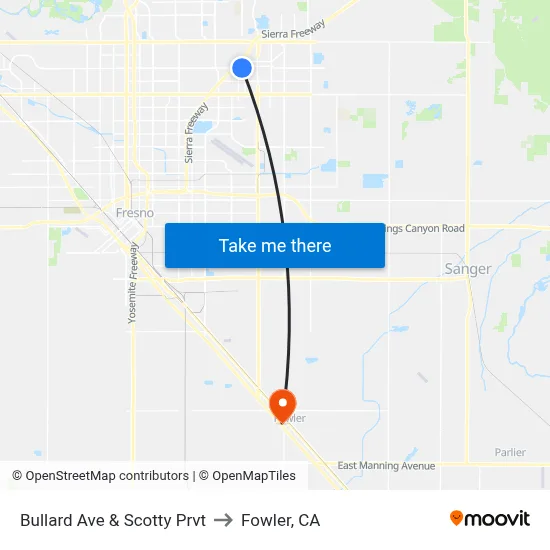 Bullard Ave & Scotty Prvt to Fowler, CA map