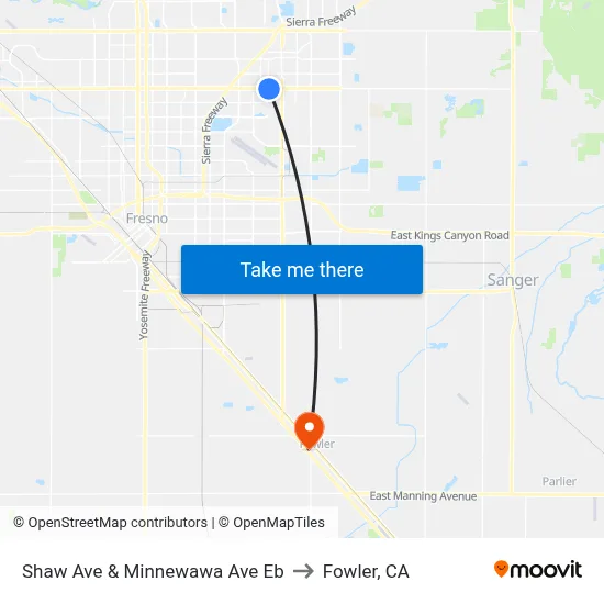 Shaw Ave & Minnewawa Ave Eb to Fowler, CA map