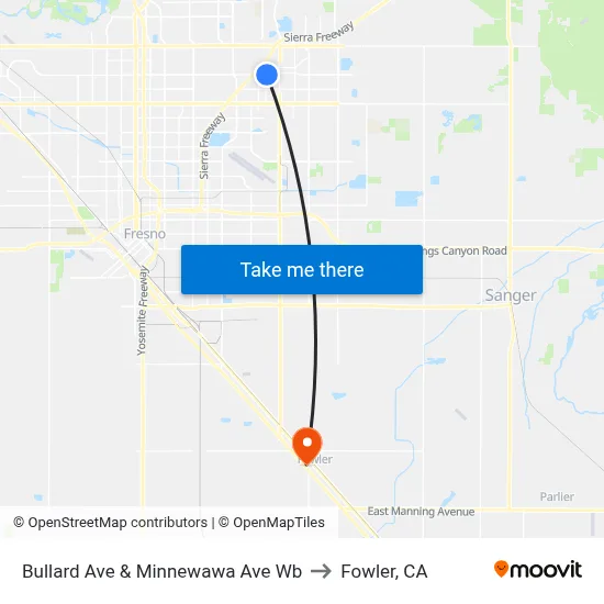 Bullard Ave & Minnewawa Ave Wb to Fowler, CA map