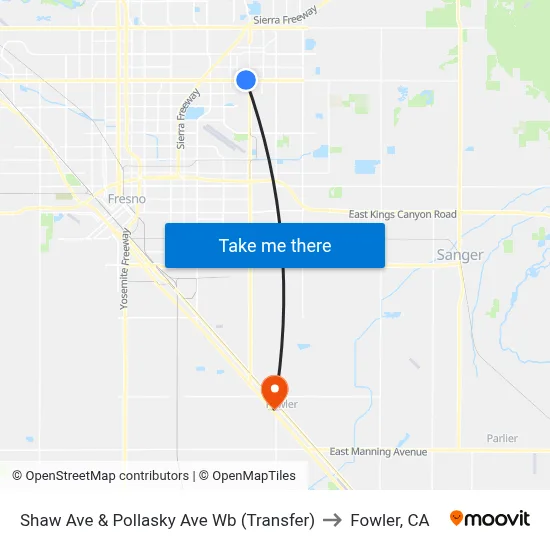 Shaw Ave & Pollasky Ave Wb (Transfer) to Fowler, CA map