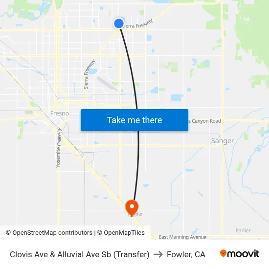 Clovis Ave & Alluvial Ave Sb (Transfer) to Fowler, CA map
