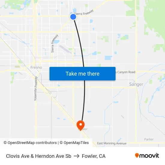 Clovis Ave & Herndon Ave Sb to Fowler, CA map