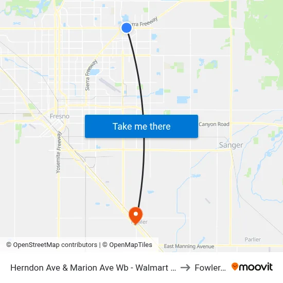 Herndon Ave & Marion Ave Wb - Walmart Supercenter to Fowler, CA map