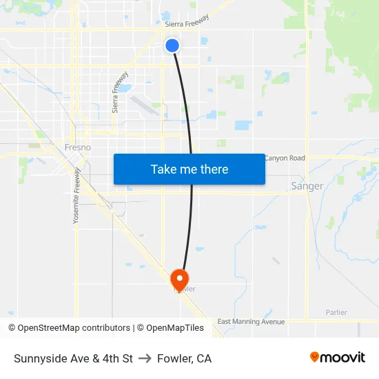 Sunnyside Ave & 4th St to Fowler, CA map