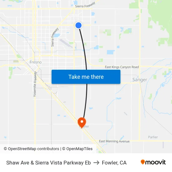 Shaw Ave & Sierra Vista Parkway Eb to Fowler, CA map
