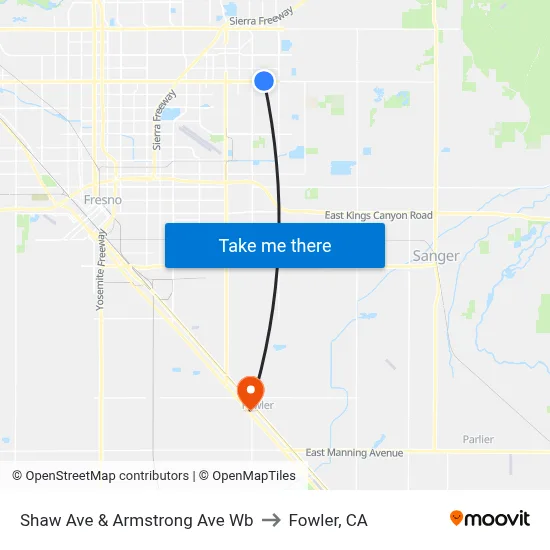 Shaw Ave & Armstrong Ave Wb to Fowler, CA map