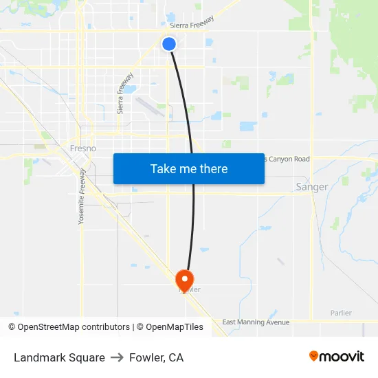 Landmark Square to Fowler, CA map