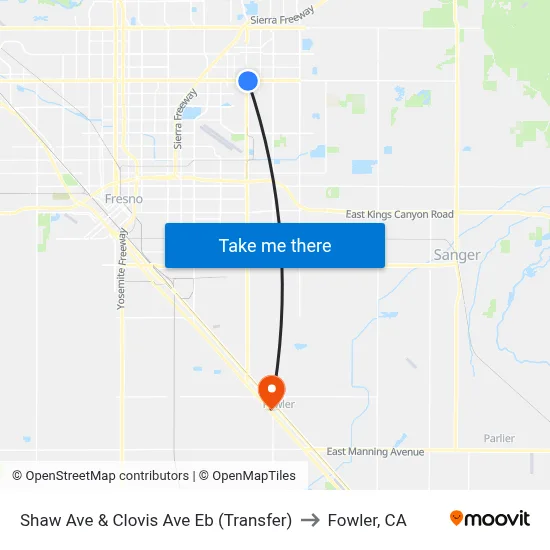 Shaw Ave & Clovis Ave Eb (Transfer) to Fowler, CA map