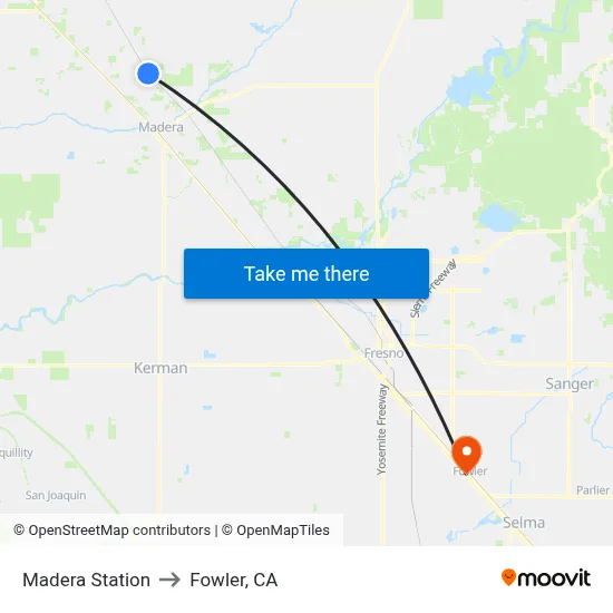 Madera Station to Fowler, CA map
