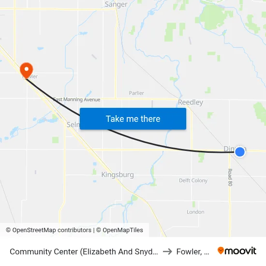 Community Center (Elizabeth And Snyder) to Fowler, CA map