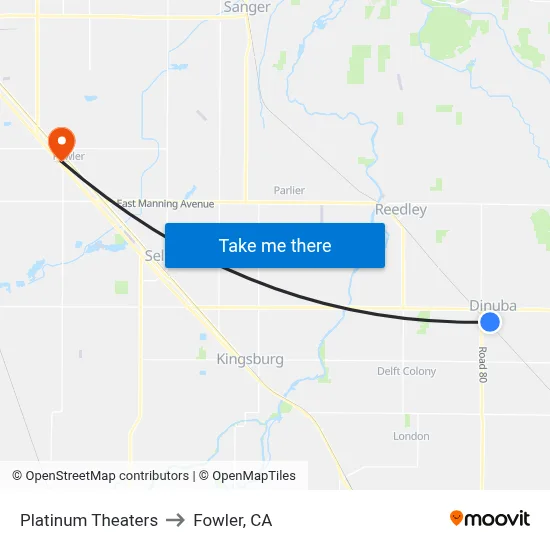 Platinum Theaters to Fowler, CA map