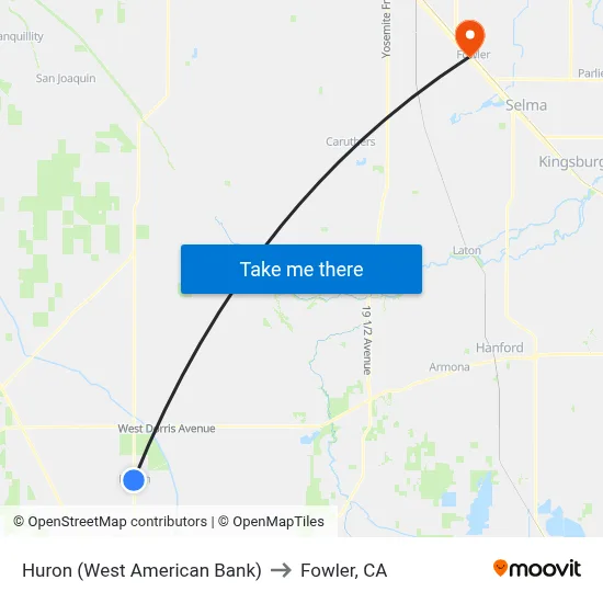 Huron (West American Bank) to Fowler, CA map