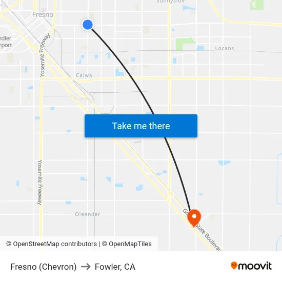Fresno (Chevron) to Fowler, CA map