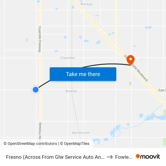 Fresno (Across From Glw Service Auto And Truck Repair) to Fowler, CA map