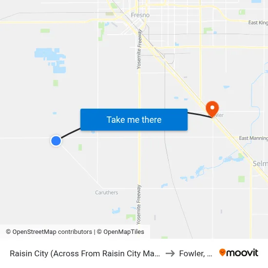 Raisin City (Across From Raisin City Market) to Fowler, CA map