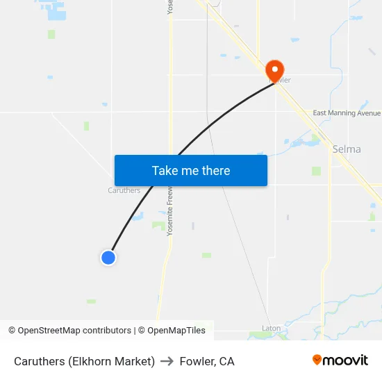 Caruthers (Elkhorn Market) to Fowler, CA map