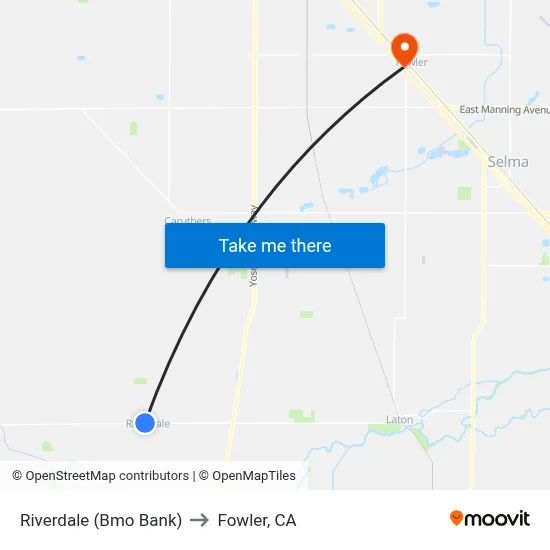 Riverdale (Bmo Bank) to Fowler, CA map