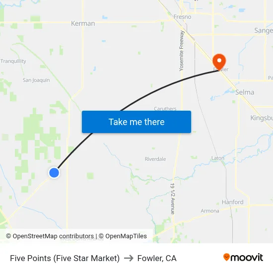 Five Points (Five Star Market) to Fowler, CA map