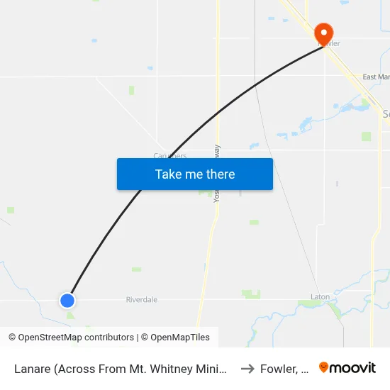 Lanare (Across From Mt. Whitney Minimart) to Fowler, CA map