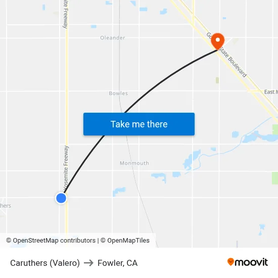 Caruthers (Valero) to Fowler, CA map