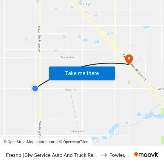 Fresno (Glw Service Auto And Truck Repair) to Fowler, CA map