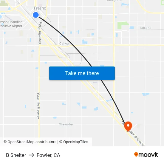 B Shelter to Fowler, CA map