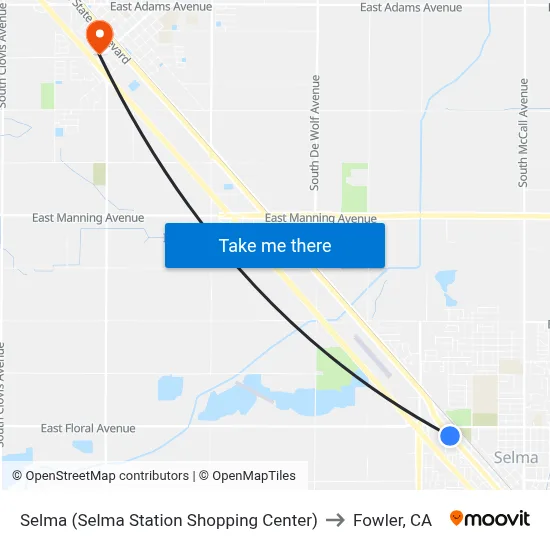Selma (Selma Station Shopping Center) to Fowler, CA map