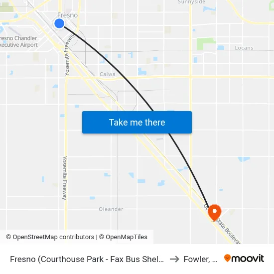 Fresno (Courthouse Park - Fax Bus Shelter L) to Fowler, CA map